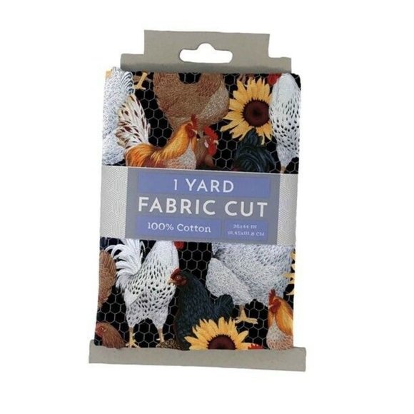 White Roosters and Sunflowers Sewing Fabric Pre-Cut 44-in x 1 yd 100% Cotton NEW - Picture 2 of 2